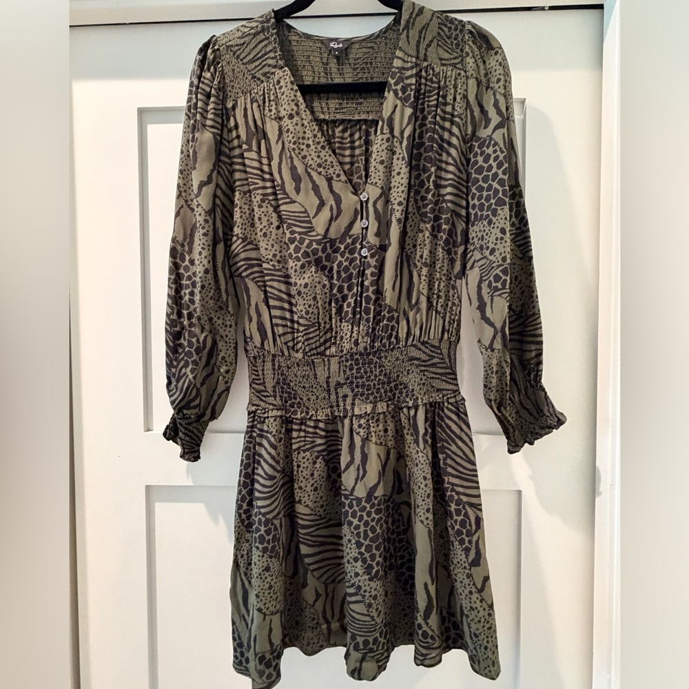 Rails Green and Black Animal Print Long Sleeve Dress